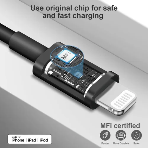 Vista 2 de Cargador para iPhone de carga rápida USB C, cargador tipo C, carga iPad con cable de carga C de 6 pies, compatible con iPhone14/14 Pro Negro
