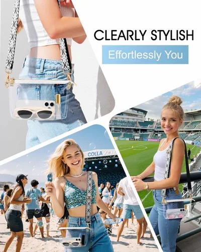 Vista 7 de Bolso transparente para mujer, pequeña bolsa transparente para eventos de estadio, bolso cruzado para conciertos, fiestas, fanáticos
