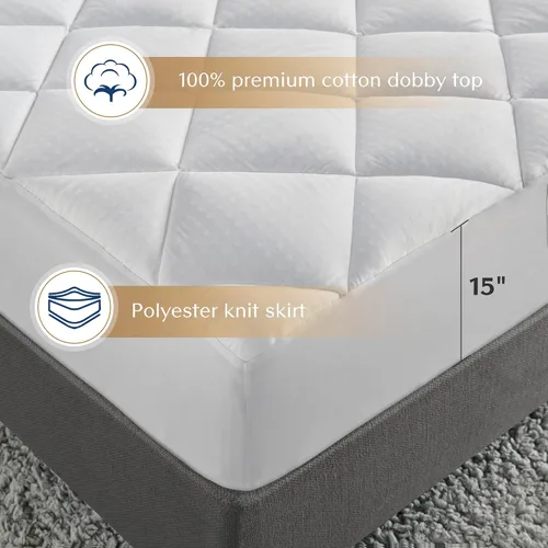 Vista 3 de Croscill Protector de colchón Queen de algodón impermeable, funda acolchada de diamante, sobrellenado, transpirable, bolsillo ajustable para hasta