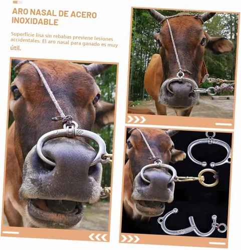 Vista 8 de GANAZONO Anillo de nariz de toro de acero inoxidable para ganado con alicates de nariz de resorte, herramienta de manejo de ganado resistente al