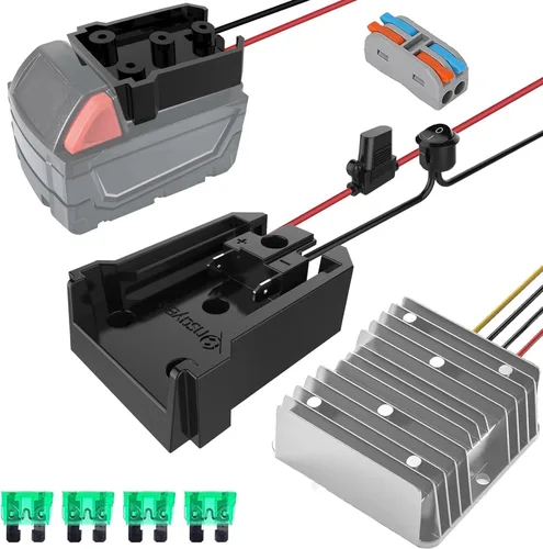 Vista 12 de Adaptador de rueda eléctrica con fusible e interruptor para batería Milwaukee de 18 V, adaptador de batería hermético no soplado con fusible de 30 A