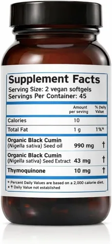 Vista 2 de Zatik Naturals - Aceite de semilla de comino negro y extracto supercrítico, prensado en frío, sin refinar, sin gluten, vegano, 90 cápsulas blandas