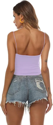 Vista 21 de Amilia - Camiseta básica de tirantes delgados para mujer (doble capa)