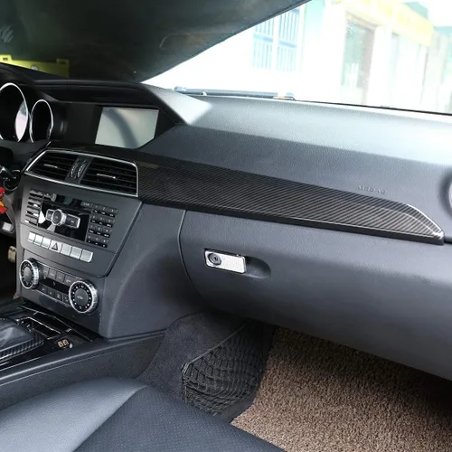 Vista 4 de Panel de cubierta de consola central de tablero de fibra de carbono con textura de madera de pino ABS para Mercedes Benz Clase C W204 2010-2013