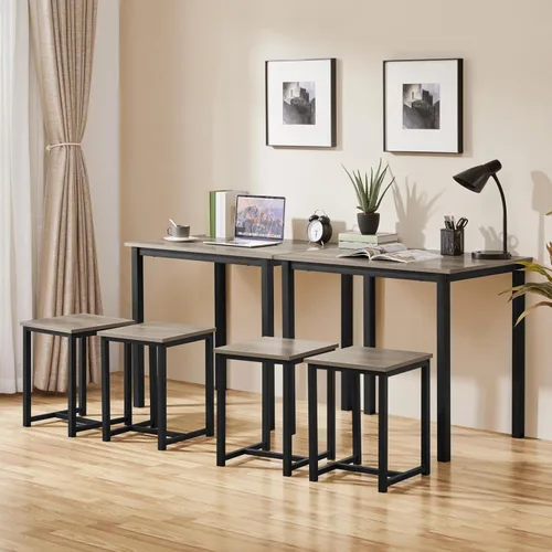 Vista 8 de Yaheetech Juego de mesa de comedor de 3 piezas - Juego de mesa y sillas para cocina para 2 - Mesa compacta con 2 taburetes y diseño que ahorra Gris