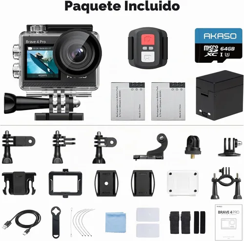 Vista 9 de AKASO Brave 4 Pro Action Camera 4K con tarjeta MicroSD U3 de 64 GB