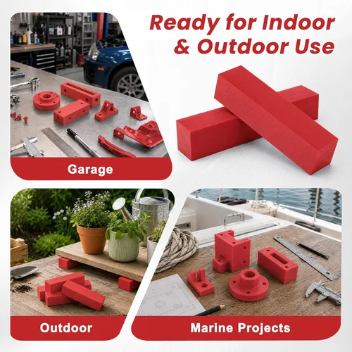 Vista 7 de 2 Pcs HDPE Plastic Blocks, 1 x 3 x 12 Inch, Red Red2Pack