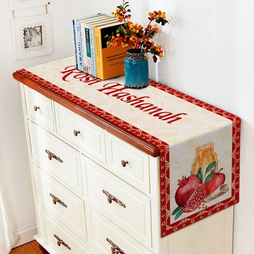 Vista 4 de Vohado Camino de mesa de lino Rosh Hashanah Shana Tova decoración de mesa judío Año Nuevo fiesta hogar cocina comedor decoración de mesa 13 x 72