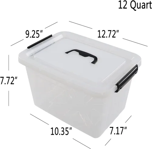 Vista 2 de Ggbin Caja de almacenamiento de plástico con pestillo de 12 cuartos de galón, contenedor de almacenamiento con tapa transparente