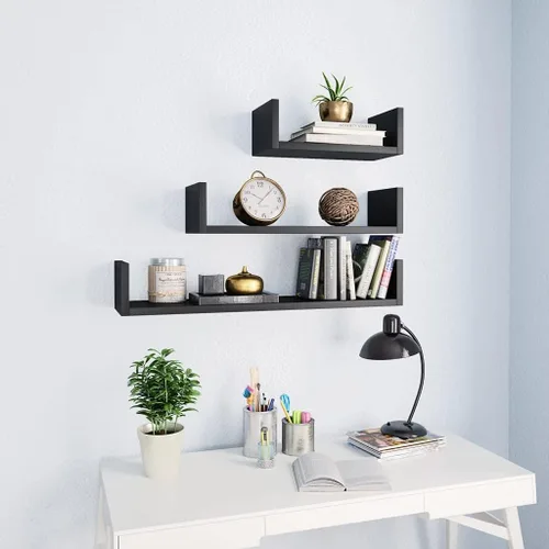 Vista 2 de 3-Piece Black Wall Display Shelf Set, Engineered Wood Large Wall-Mounted Shelves for Living Room, Bedroom, Kitchen, Office, Modern Matte Finish