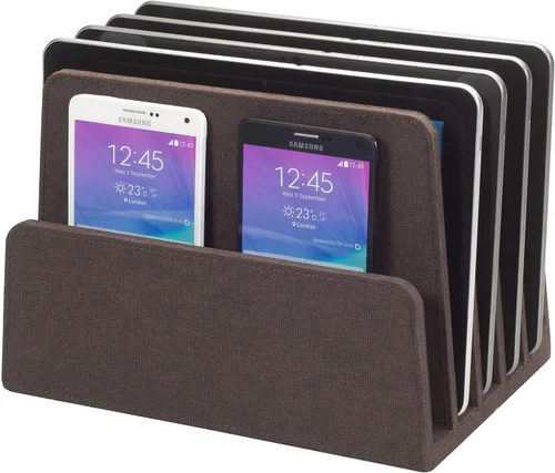 Vista 9 de MobileVision Organizador de dispositivos de bambú para teléfonos inteligentes, tabletas y portátiles, 10 ranuras