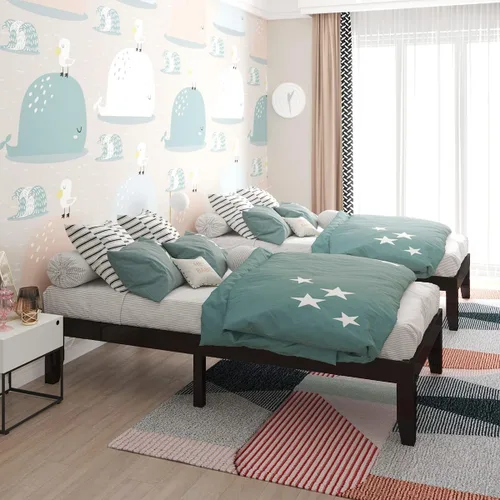 Vista 7 de KOTEK Base de cama de plataforma de madera maciza de 14 pulgadas, base de colchón con soporte de listones de madera, base de cama de madera de goma