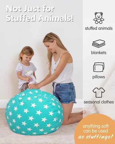 Vista 4 de Aubliss - Silla de almacenamiento para peluches en forma de puf (Estrella Aqua, Mediana (32"))