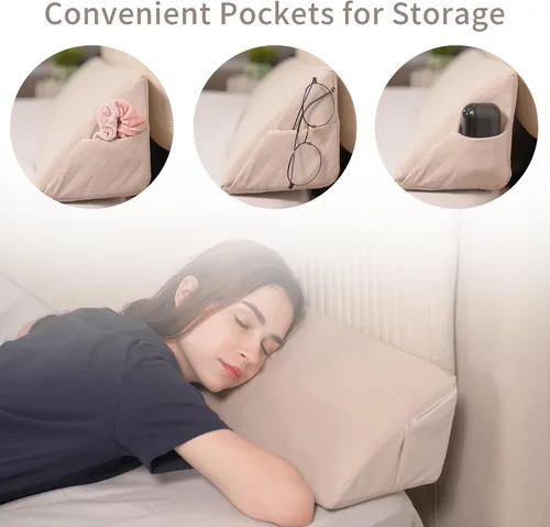 Vista 4 de Aurako Almohada de cuña para cama de tamaño matrimonial, almohada para cabecero, colchón de cuña, relleno de huecos de cama triangular, cuñas