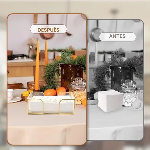 Vista 4 de Servilletero para mesa, servilleteros de vidrio para cocina, servilleteros planos para servilletas de papel, elegante servilletero dorado adecuado