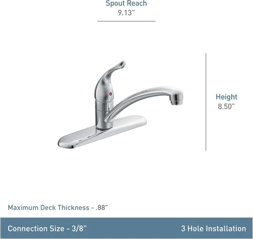 Vista 3 de Moen Chateau Chrome One-Handle Low Arc Kitchen Faucet for 3-Hole Sinks, 7425