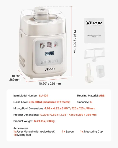 Vista 7 de VEVOR Máquina Automática Vertical de Helados con Compresor Incorporado, 1 Cuarto de Galón Sin Pre-congelación Fabricadora de Gelato y Máquina