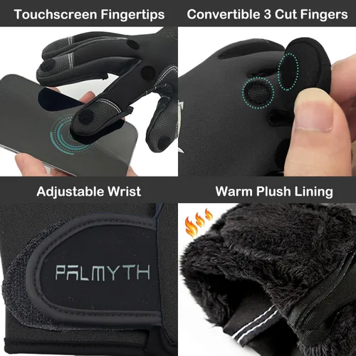 Vista 2 de Palmyth Guantes de pesca de neopreno para hombres y mujeres con 3 dedos sin puntas, flexibles, ideales para fotografía, pesca con mosca, pesca
