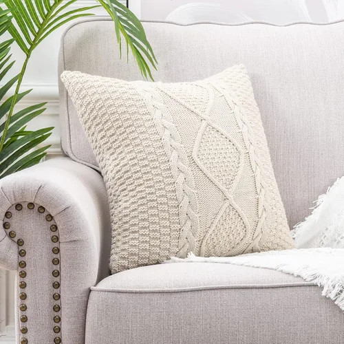 Vista 2 de MANDIOO Fundas de Almohada Decorativas de Algodón Tejido Beige, Fundas de Cojín Suaves y Acogedoras para Exteriores, Fundas de Almohada Modernas