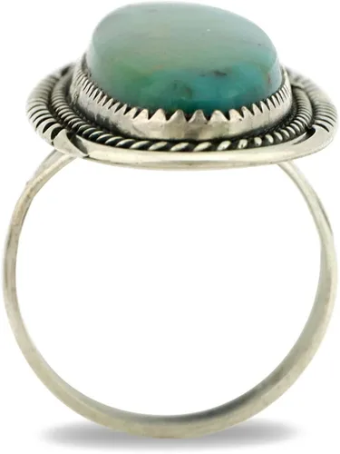 Vista 3 de Anillo Navajo 0.925 de plata turquesa artista de montaña William Denetdale C.80's, Plata de ley, turquesa