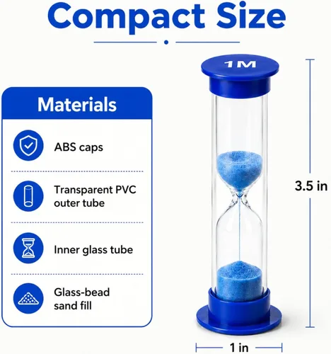 Vista 3 de I-MART Temporizador de arena de plástico, reloj de arena, reloj de arena, 30 segundos, 1 min, 2 minutos, 3 minutos, 5 minutos, 10 minutos