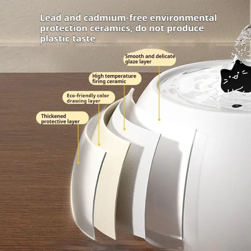 Vista 6 de Fuente de agua de cerámica para gatos, fuente de agua para gatos de 50 onzas / 1.5 litros para beber, fuente de agua para mascotas para gatos