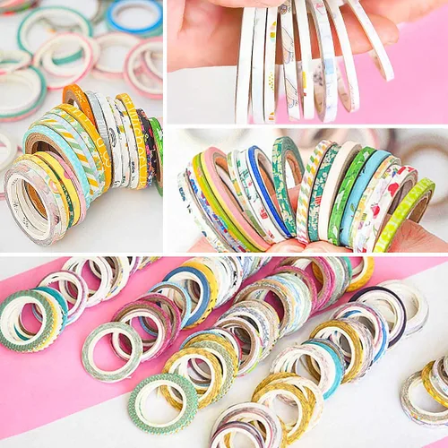 Vista 8 de Extra - Juego de cinta Washi extra delgada, patrones aleatorios, 80 rollos + paquete de lámina dorada, cinta decorativa para enmascarar súper