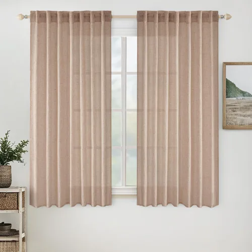Vista 47 de MIULEE - Cortinas semitraslúcidas suaves y gruesas con textura de lino para cocina y ventana de baño, con trabilla trasera y bolsillo para Blanco