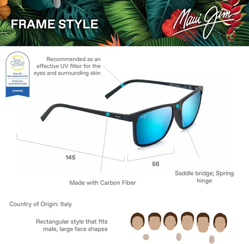 Vista 6 de Maui Jim Gafas de sol rectangulares polarizadas unidireccionales para hombre y mujer
