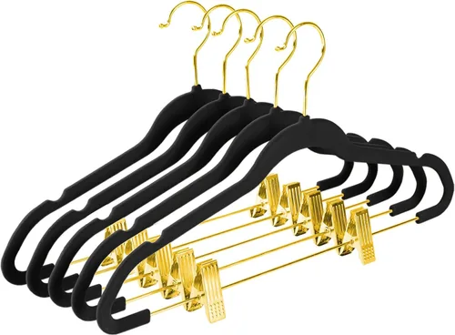 Vista 22 de MIZGI - Perchas premium de terciopelo negro para pantalones con clips ajustables (paquete de 20) Perchas delgadas para faldas - Perchas Negro/Negro