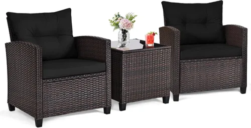Vista 13 de ORALNER Juego de muebles de patio de 3 piezas, juego de mimbre para Beige