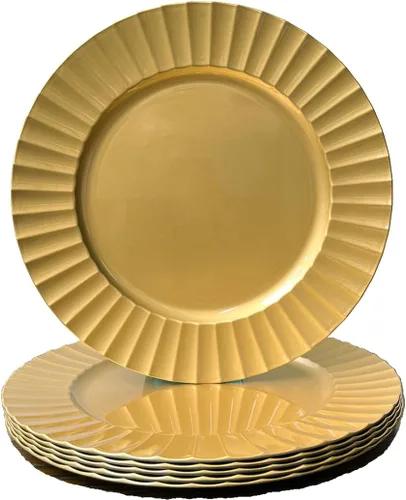 Vista 9 de Platos Base Blancos Antiguos, Platos Base Redondos de 13" para Platos de Cena, Juego de 6 Platos Base de Plástico para Bodas, Fiestas, Decoración