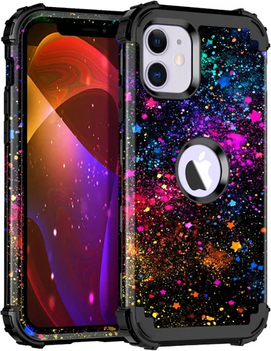 Vista 95 de Miqala Funda para iPhone 12, iPhone 12 Pro, que brilla en la oscuridad, tres capas, resistente a los golpes, protección de plástico duro + funda