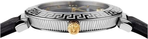 Vista 3 de Versace Daphnis Collection Reloj de lujo para mujer con correa negra con caja de acero inoxidable y esfera negra, Negro -, Dafnis