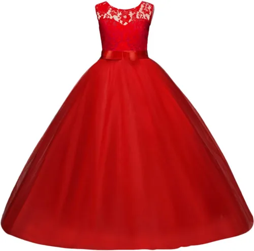 Vista 7 de Vestido Yaphyee largo, de princesa, con flores, formal, para boda, dama de honor, para fiesta, para niña