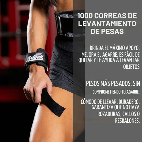 Vista 4 de Schiek Sports 1000-PLS Deluxe Power Lifting Muñequeras - Muñequeras de levantamiento de pesas Negro