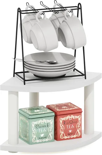 Vista 43 de Furinno Turn-N-Tube Organizador de encimera de cocina, estante organizador de encimera de esquina de 2 niveles, estante esquinero, para cocina