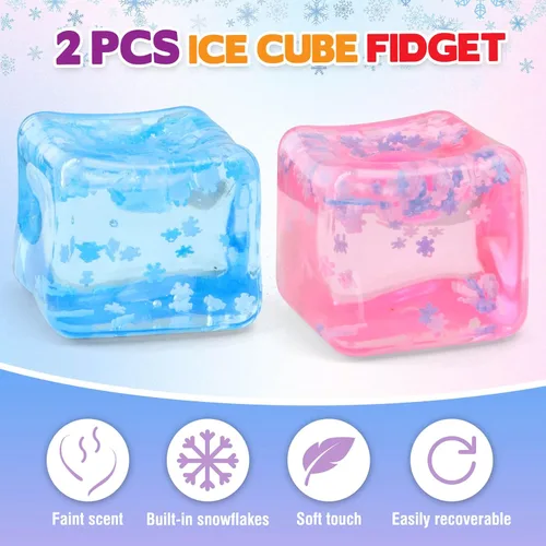 Vista 2 de Chridark Cubo de Hielo Juguete Fidget para Todas las Edades: Pack de 2 Juguetes Sensoriales Squishy Fidget, Bolas de Estrés Cuadradas, Premios
