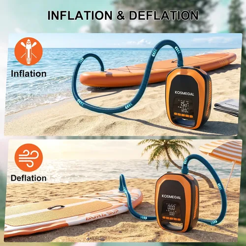 Vista 3 de Bomba eléctrica portátil para tabla de remo kosmegal, bomba SUP para tabla de remo, compresor de aire de 20 PSI con apagado automático, función