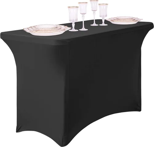 Vista 3 de LinenMantel rectangular elástico de 6 pies, color negro
