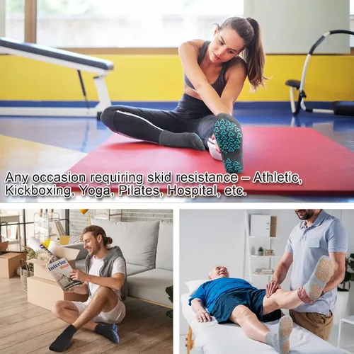 Vista 2 de Ozaiic Calcetines de agarre antideslizantes para yoga hogar entrenamiento barra pura pilates hospital calcetines de cojín ideales para hombres
