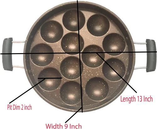 Vista 4 de G & D GD Appam Patra Appam - Molde antiadherente con tapa de cristal, para panqueques Appa Chetty Paniyaral, 12 cavidades de diámetro de 9 pulgadas
