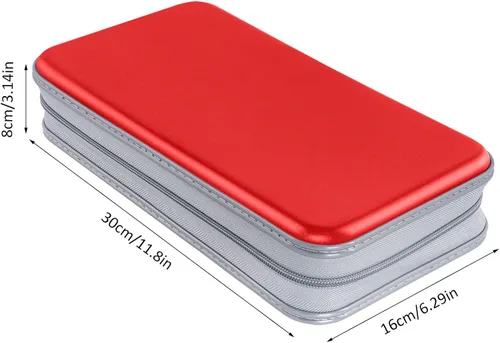 Vista 6 de Siveit Funda para CD, soporte para 80 CD/DVD, carteras para CD/DVD, estuches duros de plástico para CD/DVD, organizador de almacenamiento para Rojo
