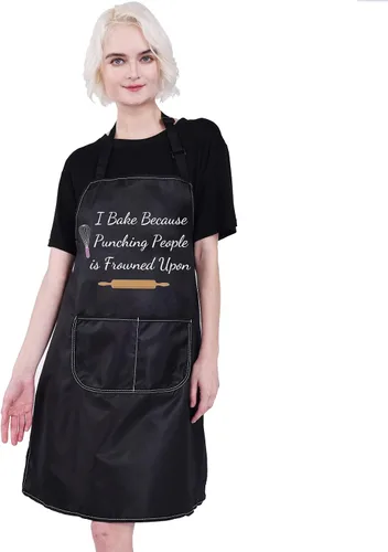 Vista 3 de PXTIDY Delantal para hornear con texto en inglés "I Bake Because Punching People is Frowned Upon Delantal Culinary Student Gift Pastelería Chef