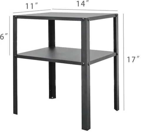 Vista 3 de FixtureDisplays® Mesita de noche de metal negro de 2 niveles, 14 pulgadas de ancho x 11 pulgadas de profundidad x 17 pulgadas de alto, elevador