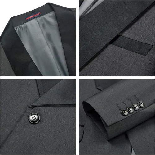 Vista 7 de Rogers & Morris Traje de esmoquin para hombre, ajuste regular, traje de 3 piezas, chaqueta, chaleco, pantalones, conjunto para boda y baile