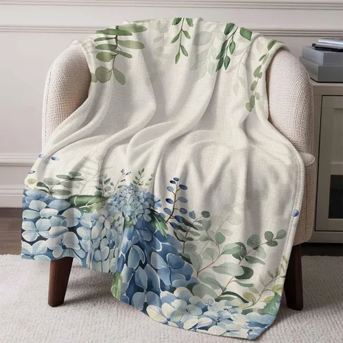 Vista 10 de Super Soft Flannel Fleece Blanket, Farmhouse Eucalyptus Blue Hydrangea Plants Linen Lightweight Blankets, Cozy Microfiber Plush Throw Blankets for