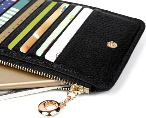 Vista 4 de Yaluxe- Cartera para mujer con bloqueo RFID, de cuero genuino, multiorganizador de tarjetas con bolsillo con zíper