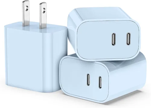 Vista 12 de Paquete de 3 bloques de cargador USB C, enchufe de pared rápido de 20 W de doble puerto (negro) Bloque USB C de carga rápida PD de 20 W