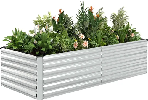 Vista 47 de NAVINE Cama de jardín elevada de 8 x 4 x 2 pies, macetas elevadas de metal grande, macetas para plantas al aire libre para verduras, flores